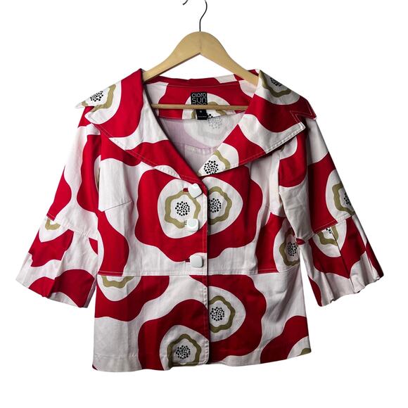 Clara Sun Woo Floral Poppy Short Sleeve Collared Blazer Shirt - Picture 1 of 6